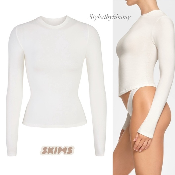 SKIMS COTTON JERSEY LONG SLEEVE T-SHIRT | MARBLE - XS NWT NEW - Picture 1 of 6